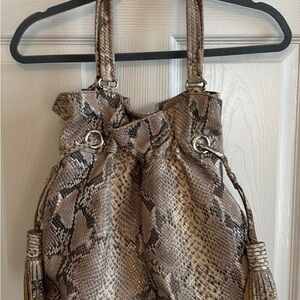Cole Haan Snakeskin Hobo Bag Brown & Black EUC Magnetic Closure Tons of Pockets